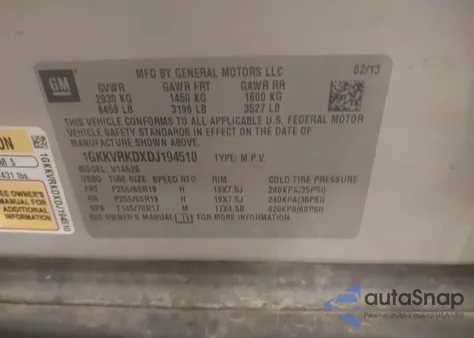 2013 GMC Acadia Slt-1 z USA, uszkodzony, nr VIN 1GKKVRKDXDJ194510